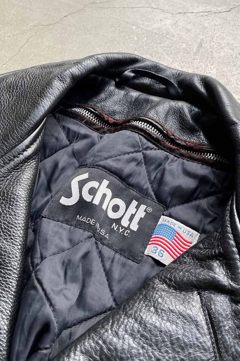 MADE IN USA 90'S LEATHER CAR COAT W/LINER / BLACK	[SIZE: S USED]