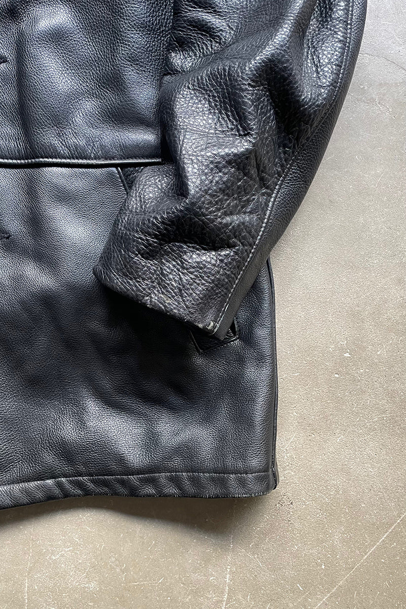 MADE IN USA 90'S LEATHER CAR COAT W/LINER / BLACK	[SIZE: S USED]