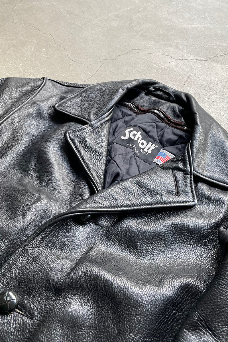 MADE IN USA 90'S LEATHER CAR COAT W/LINER / BLACK	[SIZE: S USED]