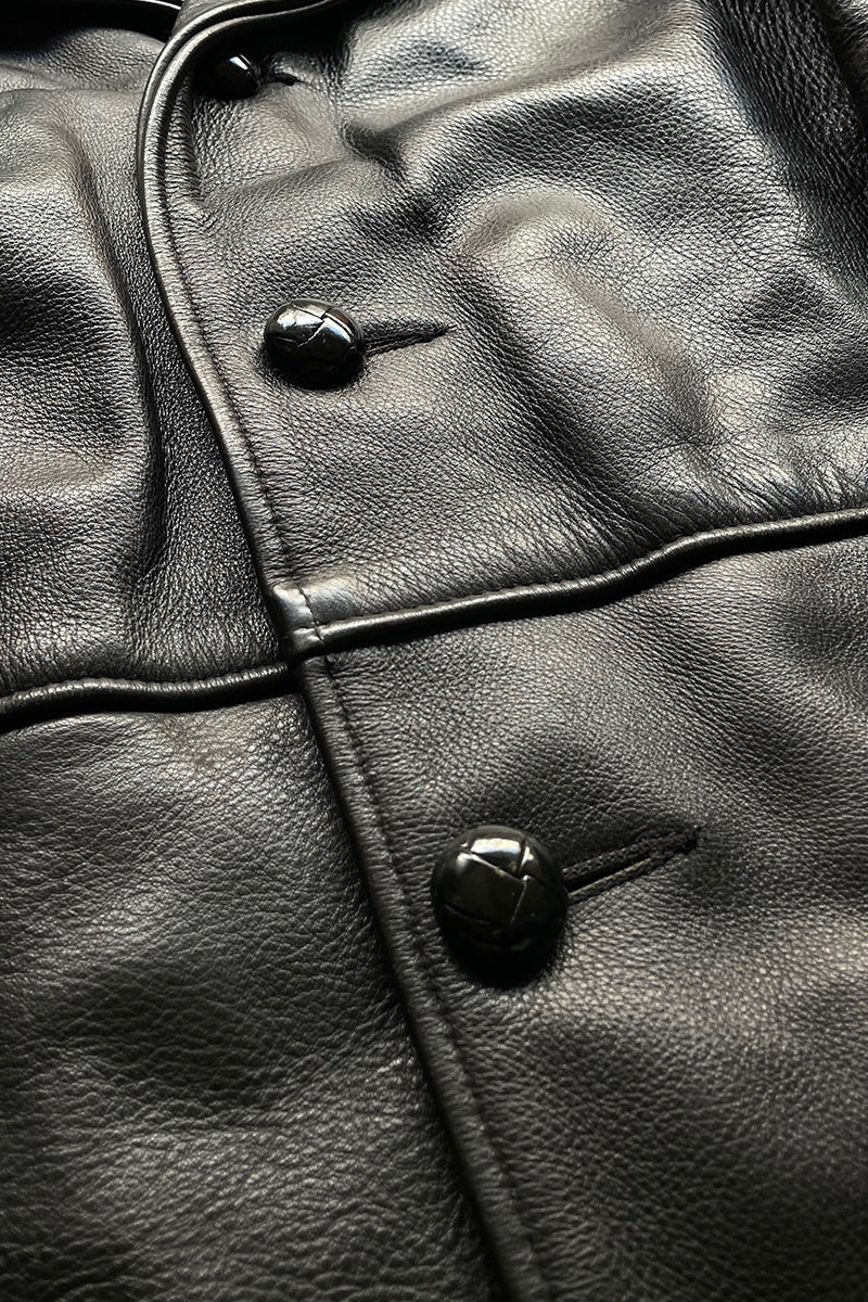 MADE IN USA 90'S LEATHER CAR COAT W/LINER / BLACK	[SIZE: S USED]