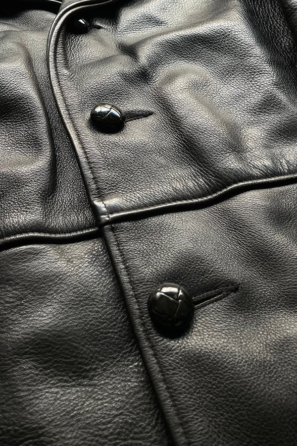 MADE IN USA 90'S LEATHER CAR COAT W/LINER / BLACK	[SIZE: S USED]