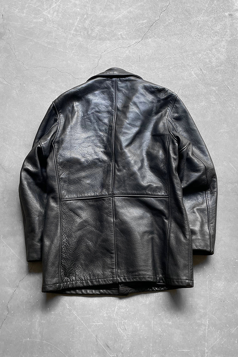 MADE IN USA 90'S LEATHER CAR COAT W/LINER / BLACK	[SIZE: S USED]
