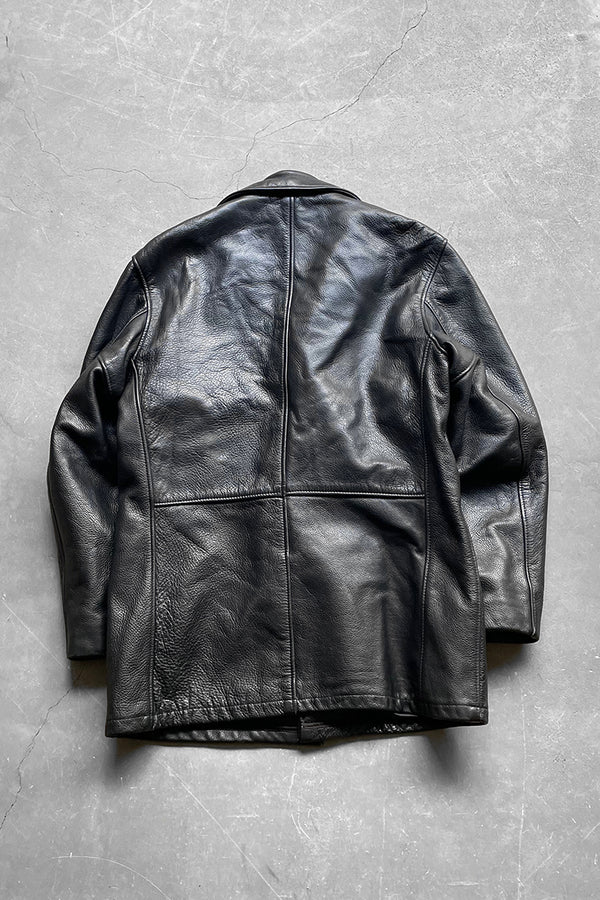 MADE IN USA 90'S LEATHER CAR COAT W/LINER / BLACK	[SIZE: S USED]
