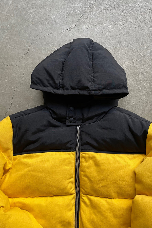 COTTON TWILL HOODIE PUFF JACKET / YELLOW	[SIZE: L USED]