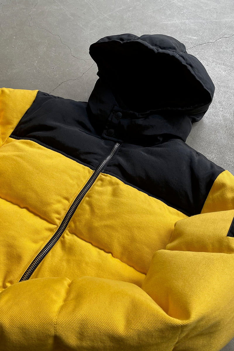 COTTON TWILL HOODIE PUFF JACKET / YELLOW	[SIZE: L USED]