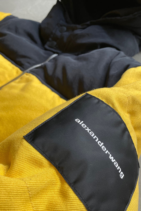 COTTON TWILL HOODIE PUFF JACKET / YELLOW	[SIZE: L USED]
