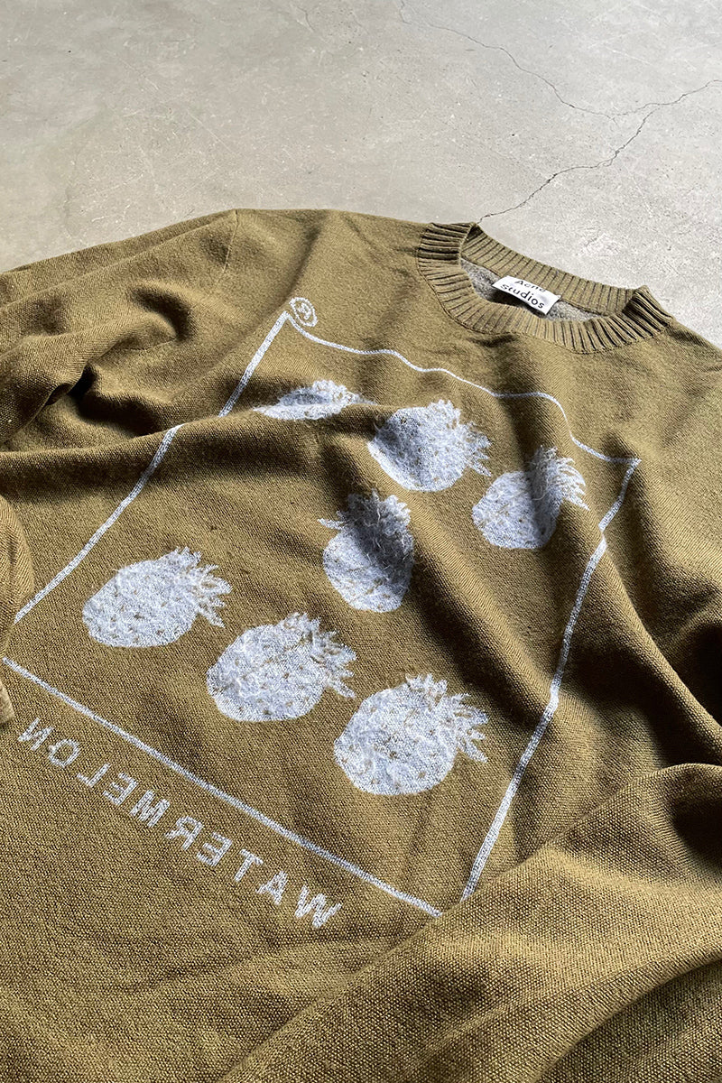 WATER MELON DESIGN KNIT SWEATER / KHAKI [SIZE: XL USED]