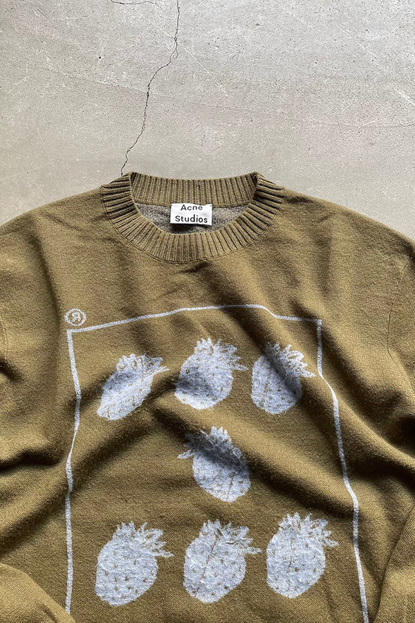 WATER MELON DESIGN KNIT SWEATER / KHAKI [SIZE: XL USED]