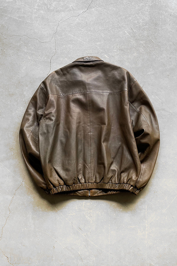 90'S LEATHER ZIP UP JACKET / BROWN [SIZE: M USED]