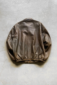 90'S LEATHER ZIP UP JACKET / BROWN [SIZE: M USED]