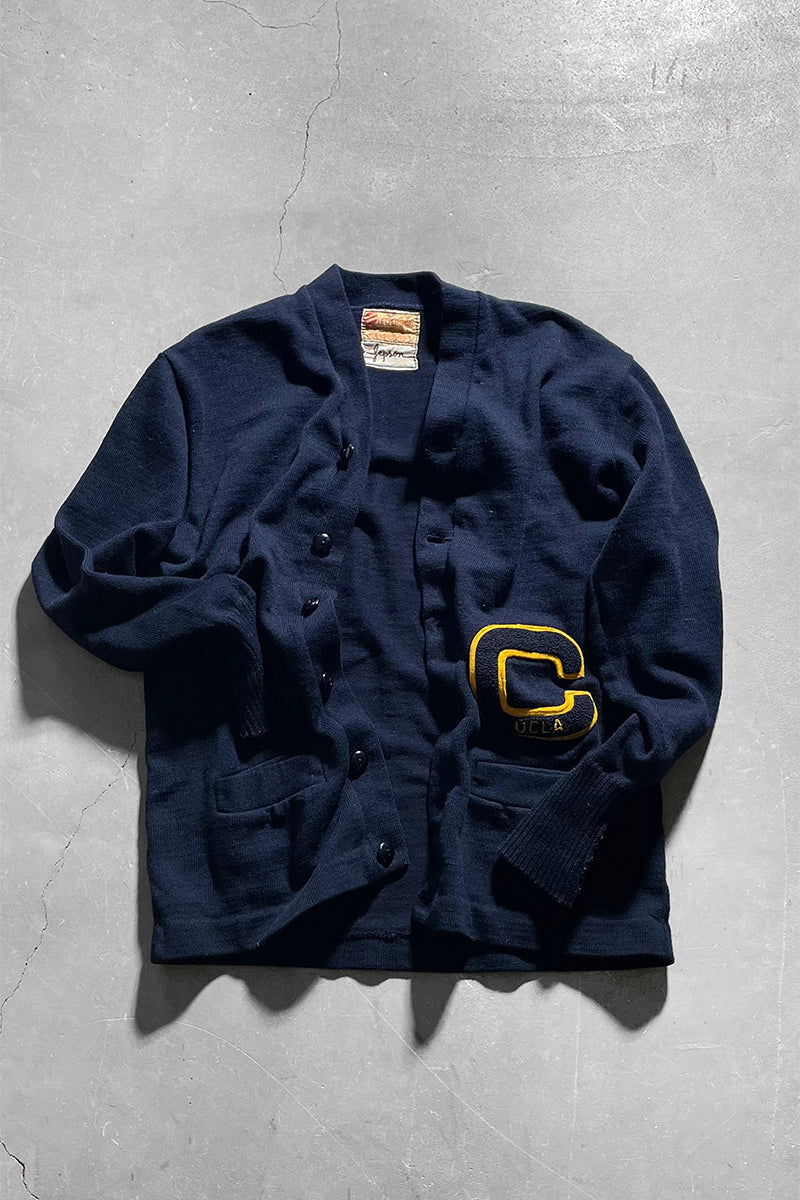 MADE IN USA 50-60'S UCLA LETTERED CARDIGAN / NAVY [SIZE: M USED]