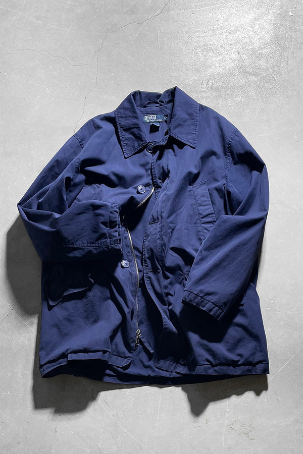 90'S DOUBLE ZIP COTTON COAT / NAVY [SIZE: M USED]