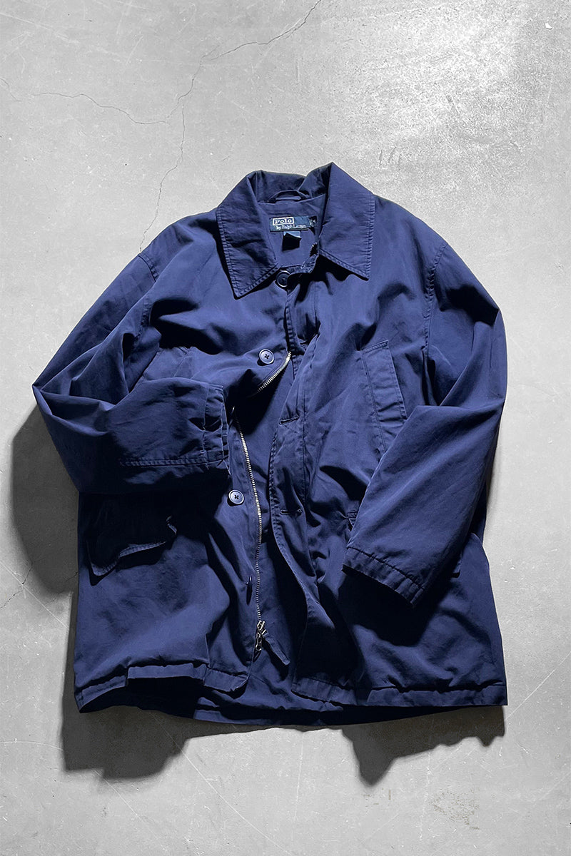 90'S DOUBLE ZIP COTTON COAT / NAVY [SIZE: M USED]