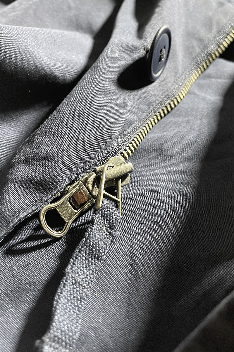 90'S DOUBLE ZIP COTTON COAT / NAVY [SIZE: M USED]