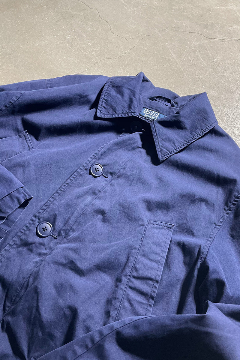 90'S DOUBLE ZIP COTTON COAT / NAVY [SIZE: M USED]