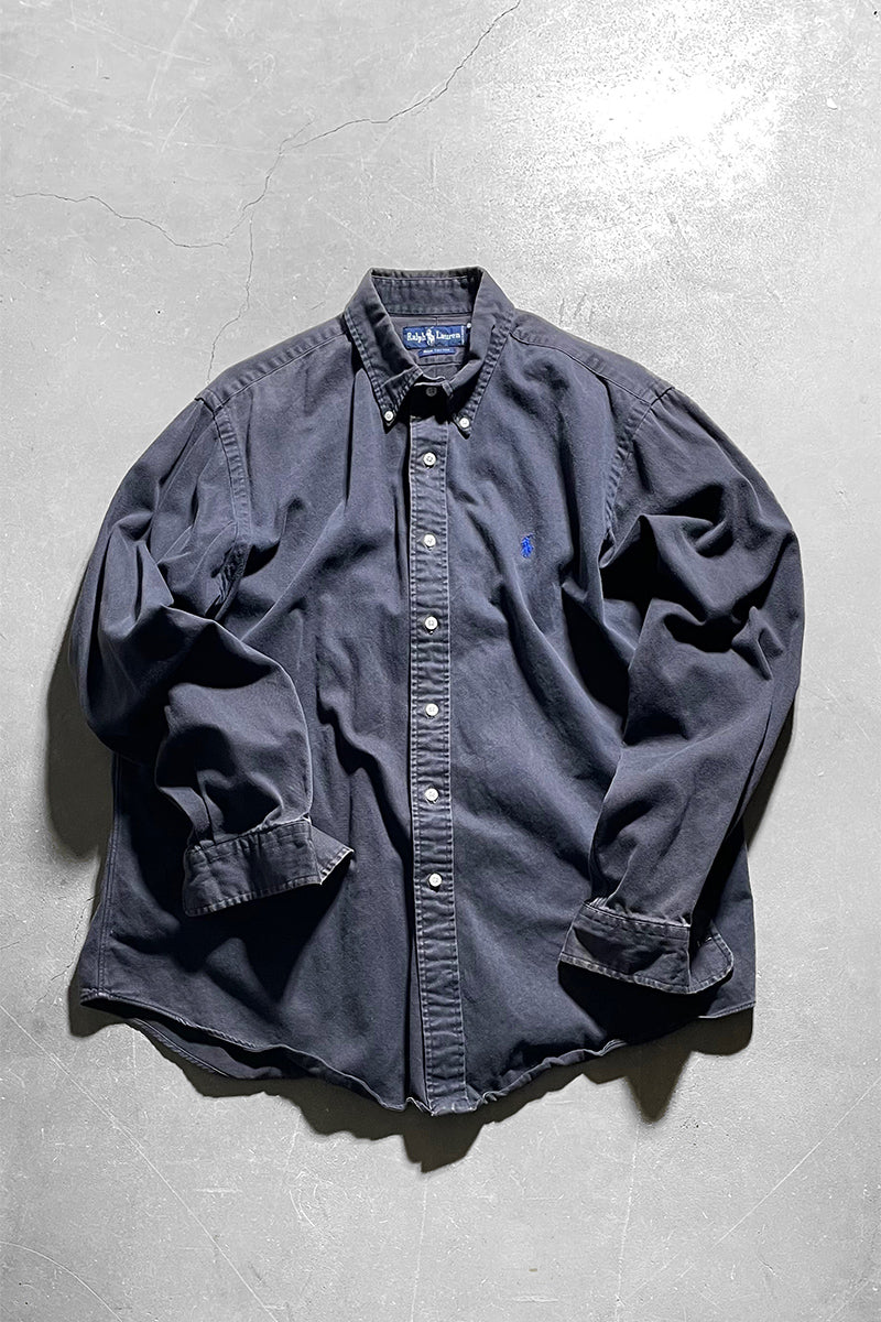 90'S L/S COTTON TWILL SHIRT FADED BLACK / CHARCOAL [SIZE: XL USED]