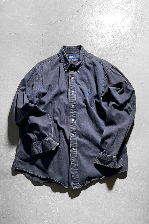 90'S L/S COTTON TWILL SHIRT FADED BLACK / CHARCOAL [SIZE: XL USED]