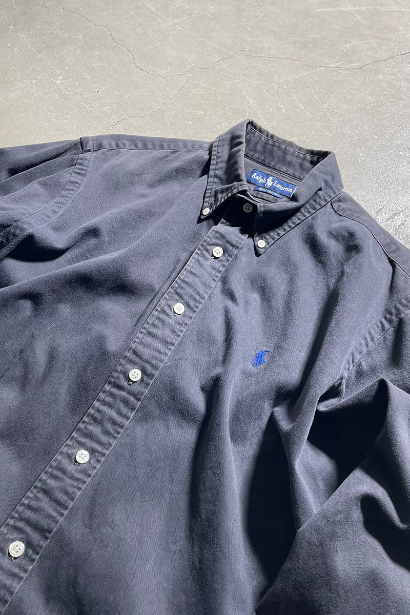 90'S L/S COTTON TWILL SHIRT FADED BLACK / CHARCOAL [SIZE: XL USED]