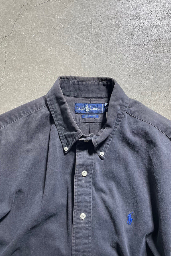 90'S L/S COTTON TWILL SHIRT FADED BLACK / CHARCOAL [SIZE: XL USED]