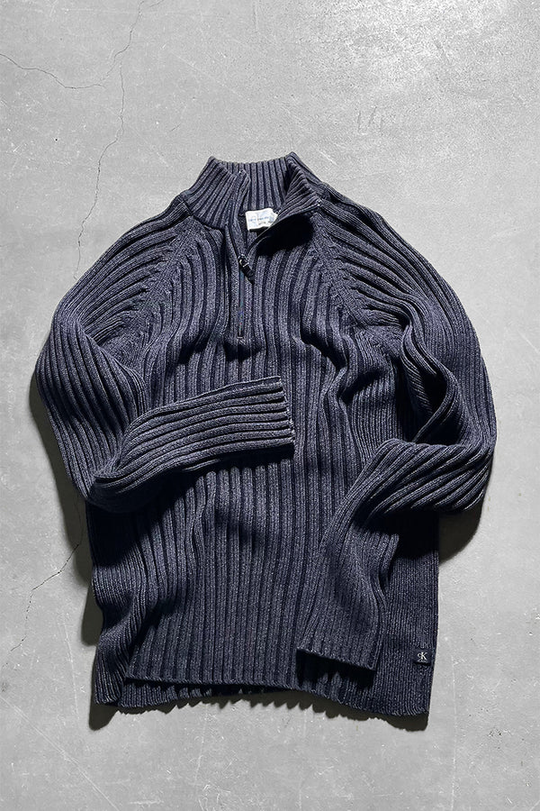Y2K EARLY 00'S HALF-ZIP KNIT SWEATER / GRAY [SIZE: M USED]