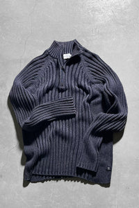 Y2K EARLY 00'S HALF-ZIP KNIT SWEATER  / GRAY [SIZE: M USED]