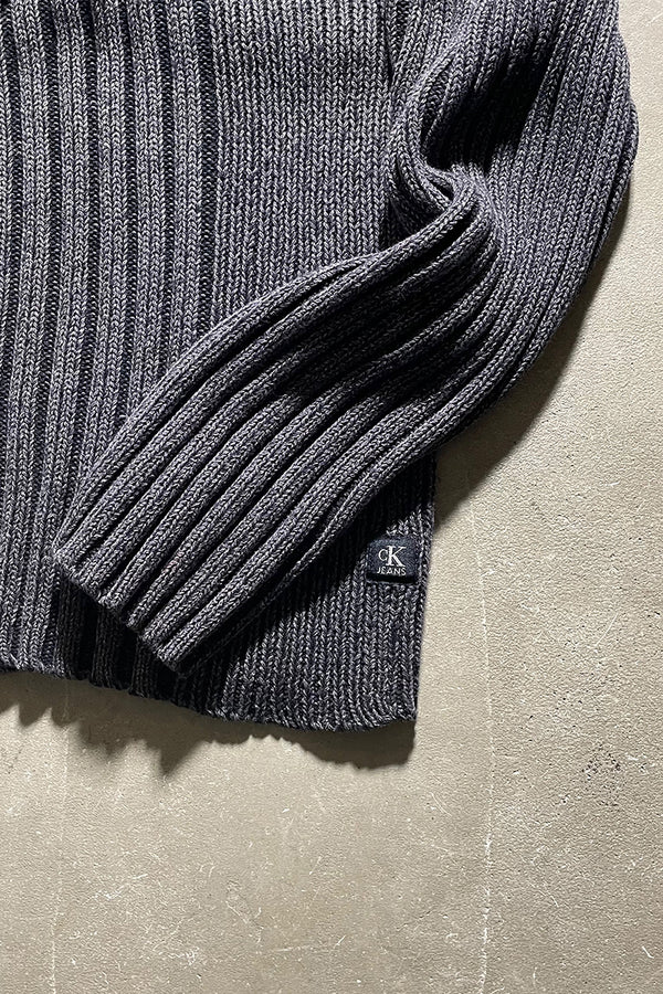 Y2K EARLY 00'S HALF-ZIP KNIT SWEATER / GRAY [SIZE: M USED]