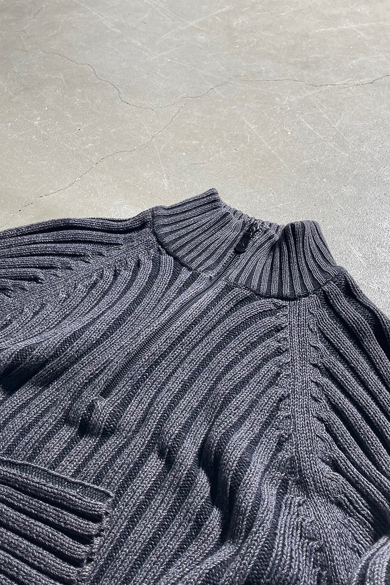 Y2K EARLY 00'S HALF-ZIP KNIT SWEATER / GRAY [SIZE: M USED]