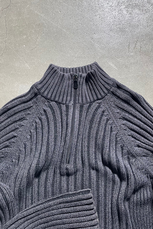 Y2K EARLY 00'S HALF-ZIP KNIT SWEATER / GRAY [SIZE: M USED]