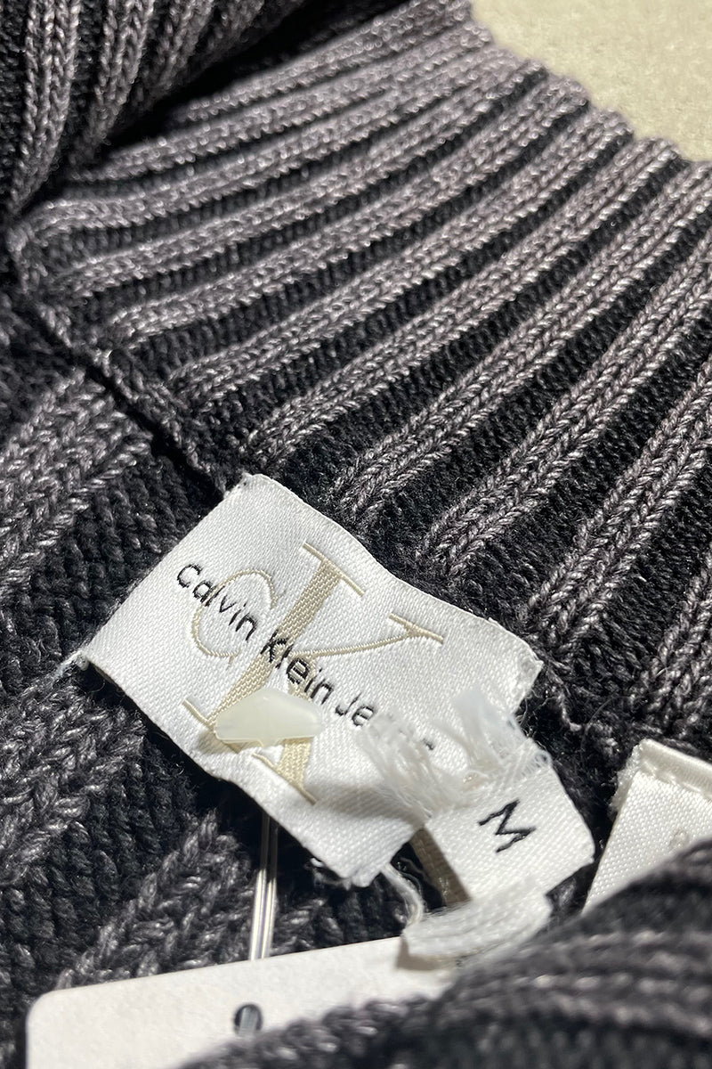 Y2K EARLY 00'S HALF-ZIP KNIT SWEATER / GRAY [SIZE: M USED]
