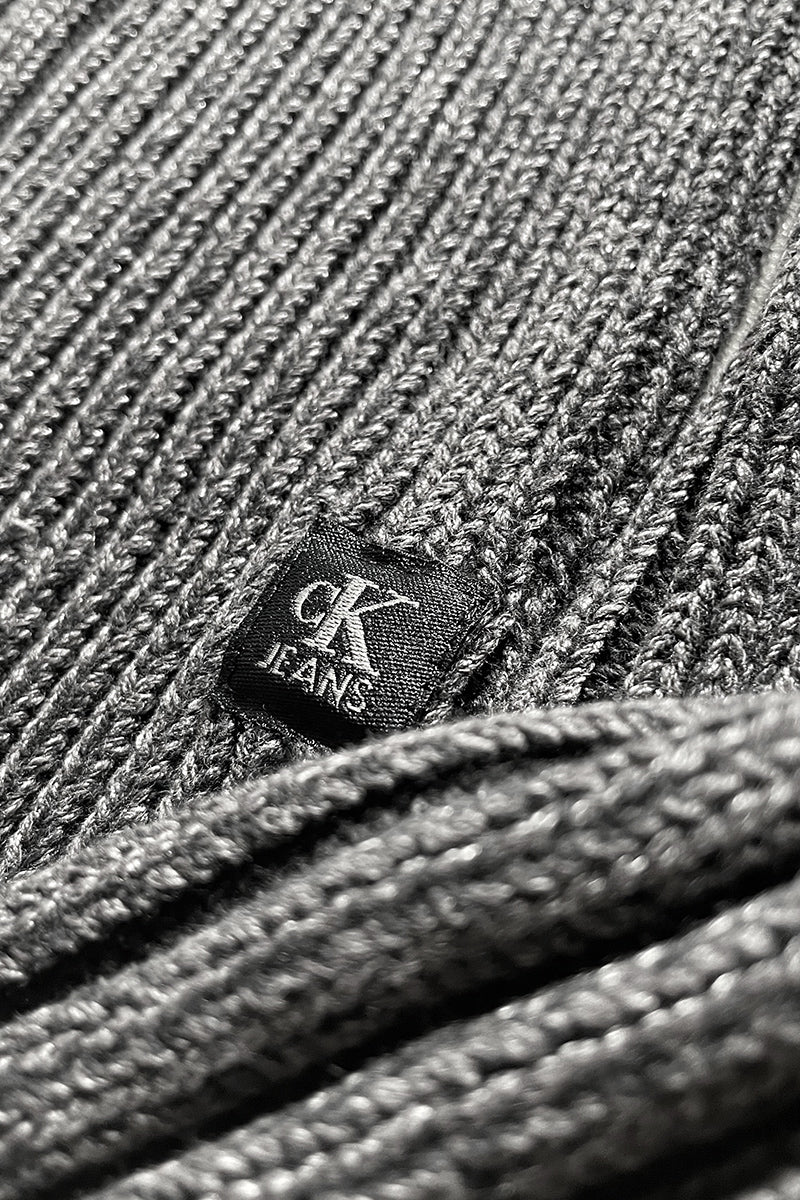 Y2K EARLY 00'S HALF-ZIP KNIT SWEATER / GRAY [SIZE: M USED]