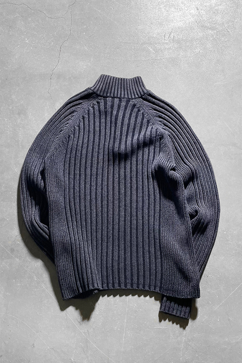 Y2K EARLY 00'S HALF-ZIP KNIT SWEATER / GRAY [SIZE: M USED]