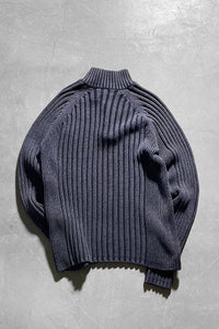 Y2K EARLY 00'S HALF-ZIP KNIT SWEATER  / GRAY [SIZE: M USED]