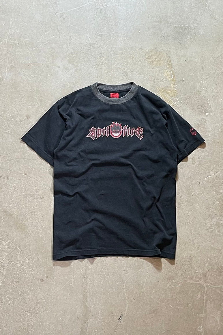 MADE IN USA 90'S LOGO RINGER T-SHIRT / BLACK [SIZE: M USED]