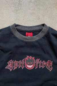 MADE IN USA 90'S LOGO RINGER T-SHIRT / BLACK [SIZE: M USED]