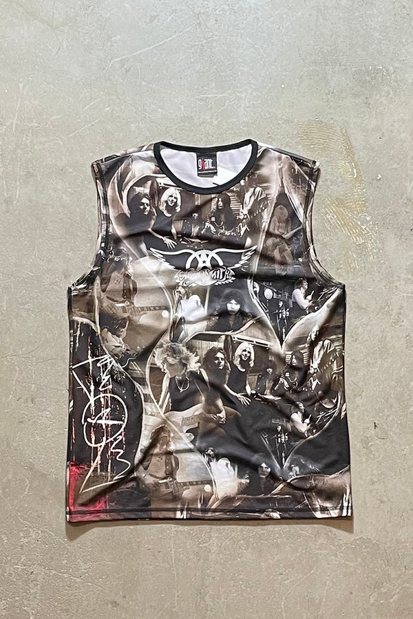 MADE IN USA 90'S AEROSMITH SLEEVELESS SHIRT / MULTI [SIZE: L USED]