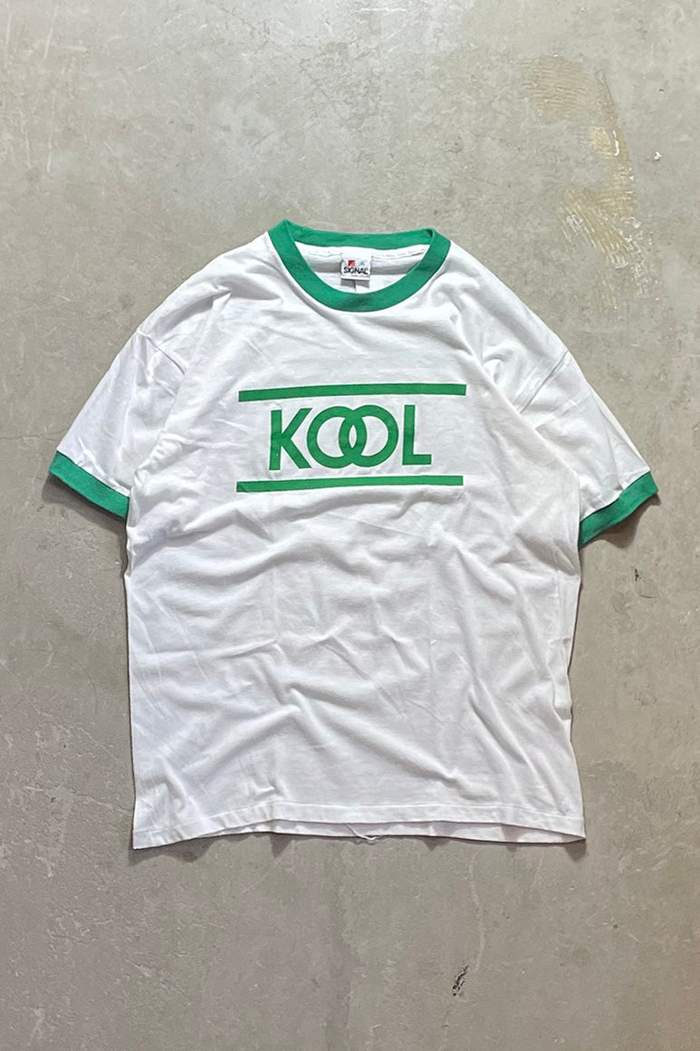 90'S KOOL TOBACCO ADVERTISING RINGER T-SHIRT / WHITE [SIZE: XL USED]