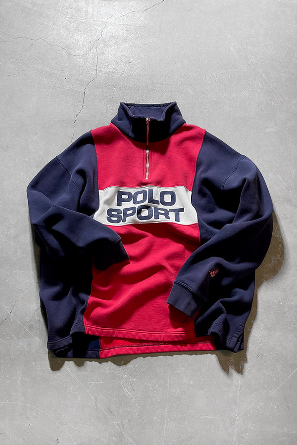 MADE IN USA 90'S HALF-ZIP SWEATSHIRT / NAVY [SIZE: M USED]