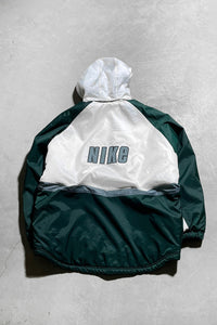 90'S NYLON HOODIE PUFF JACKET / GREEN [SIZE: M USED]