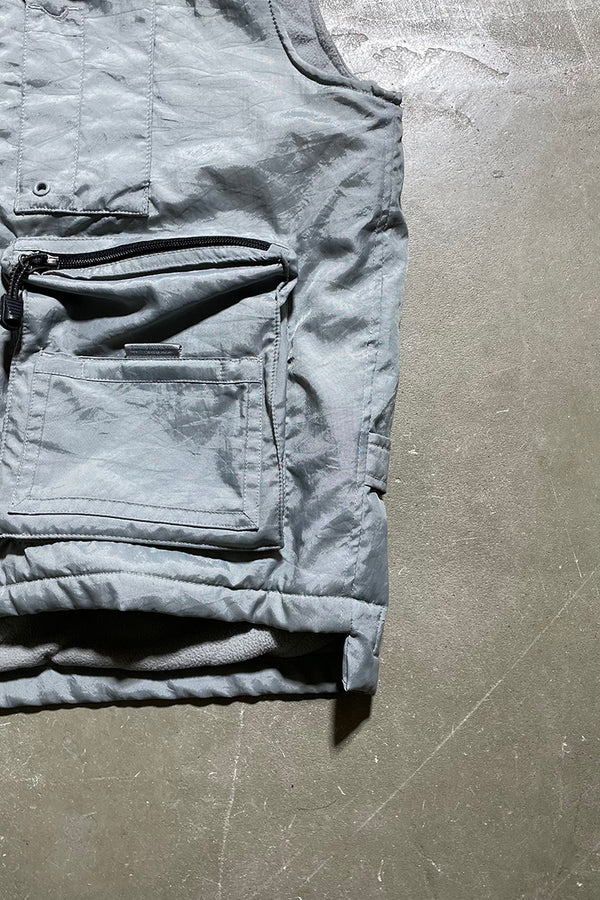 Y2K EARLY 00'S NYLON CARGO VEST W/FLEECE LINER / GRAY [SIZE: M USED]