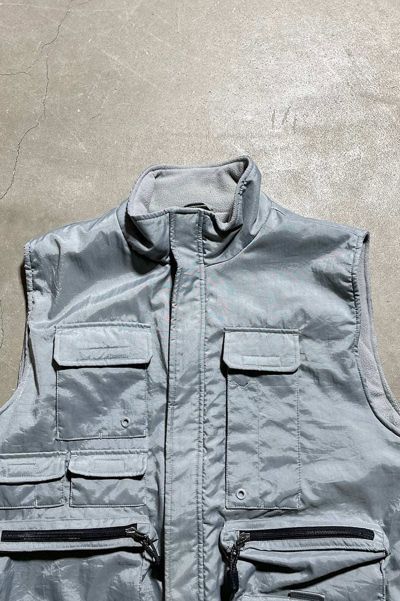 Y2K EARLY 00'S NYLON CARGO VEST W/FLEECE LINER / GRAY [SIZE: M USED]