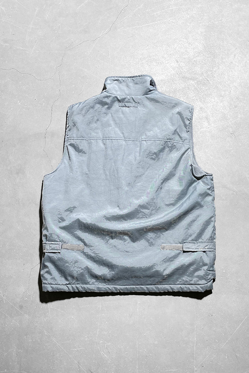 Y2K EARLY 00'S NYLON CARGO VEST W/FLEECE LINER / GRAY [SIZE: M USED]