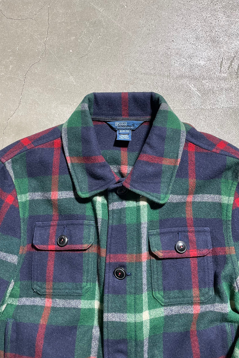 80'S WOOL CHECK JACKET / GREEN [SIZE: M USED]