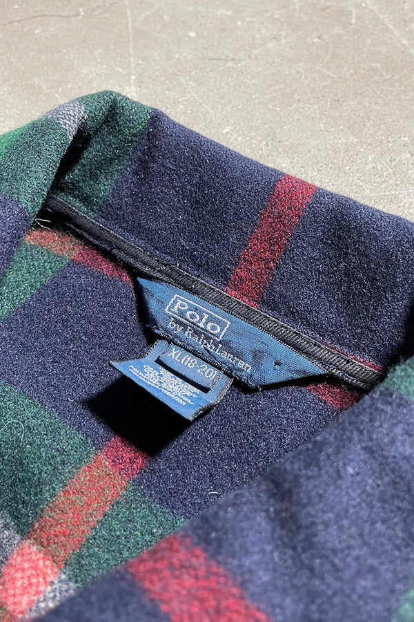 80'S WOOL CHECK JACKET / GREEN [SIZE: M USED]