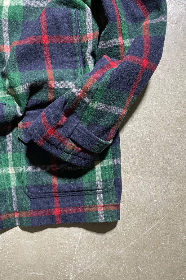 80'S WOOL CHECK JACKET / GREEN [SIZE: M USED]
