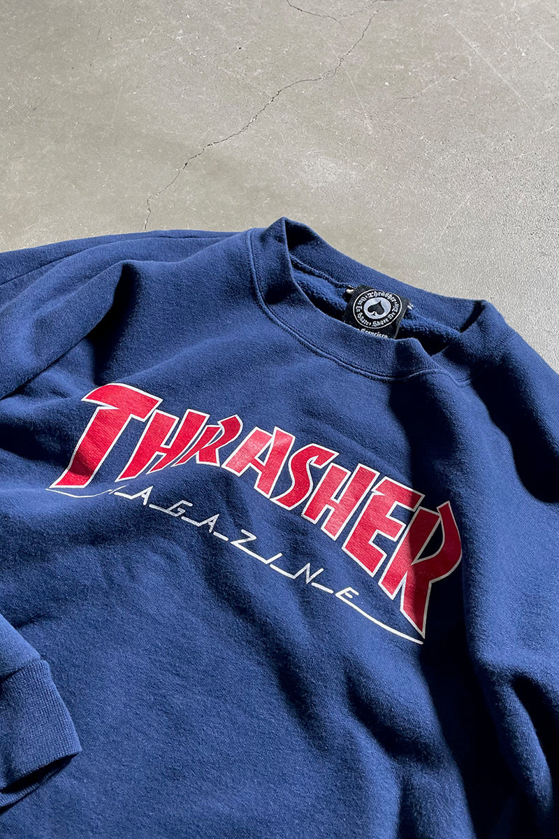 Y2K EARLY 00'S LOGO PRINT SWEATSHIRT / NAVY [SIZE: L USED]