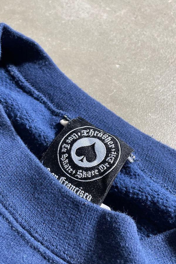 Y2K EARLY 00'S LOGO PRINT SWEATSHIRT / NAVY [SIZE: L USED]