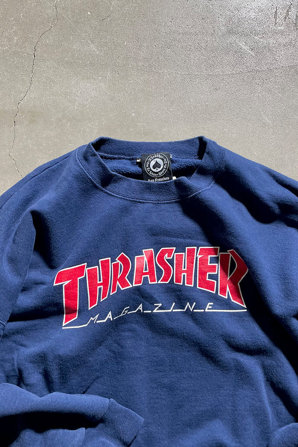 Y2K EARLY 00'S LOGO PRINT SWEATSHIRT / NAVY [SIZE: L USED]