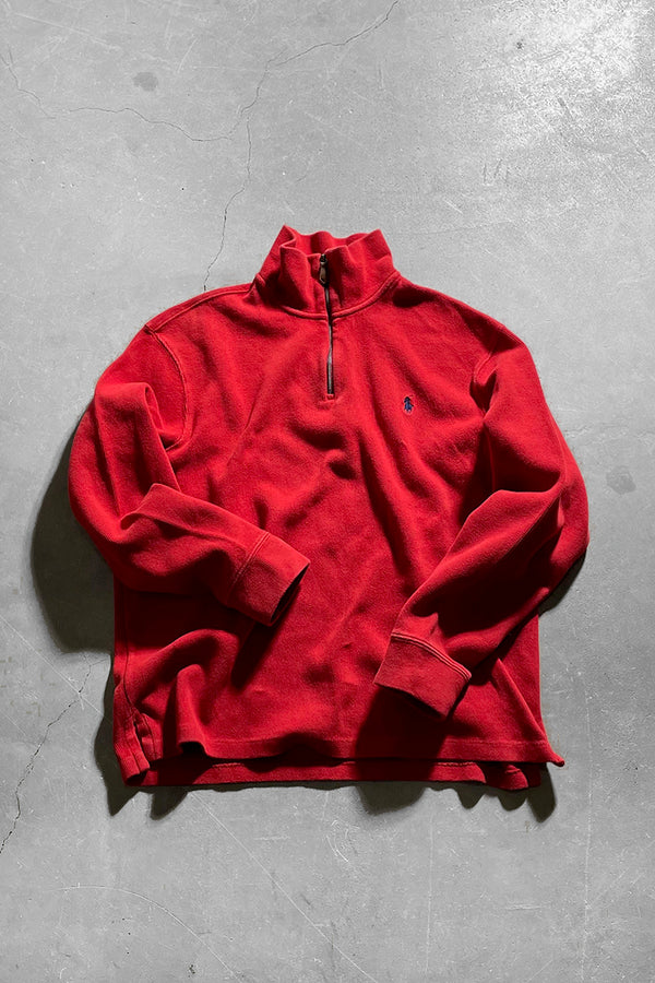 90'S EXCLUSIVE DECORATION HALF ZIP KNIT SWEATER / RED [SIZE: L USED]