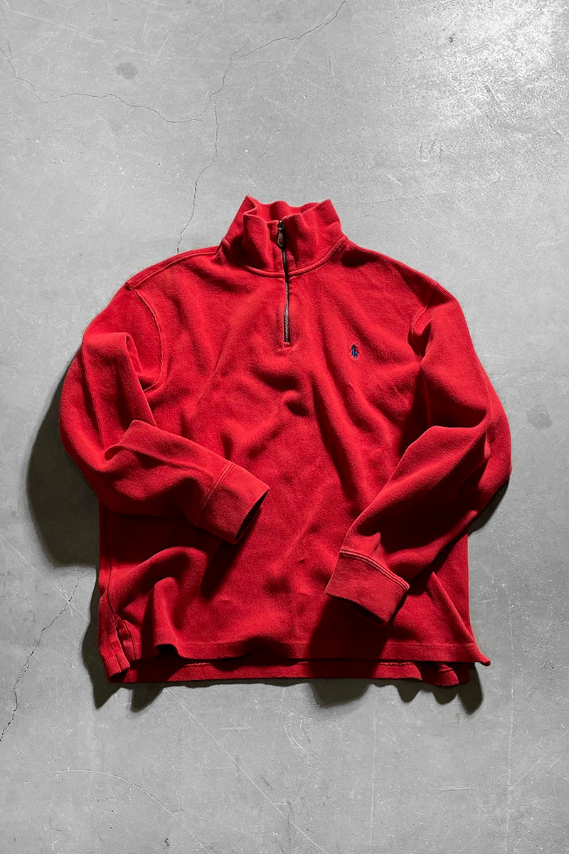90'S EXCLUSIVE OF DECORATION HALF ZIP KNIT SWEATER / RED [SIZE: L USED]