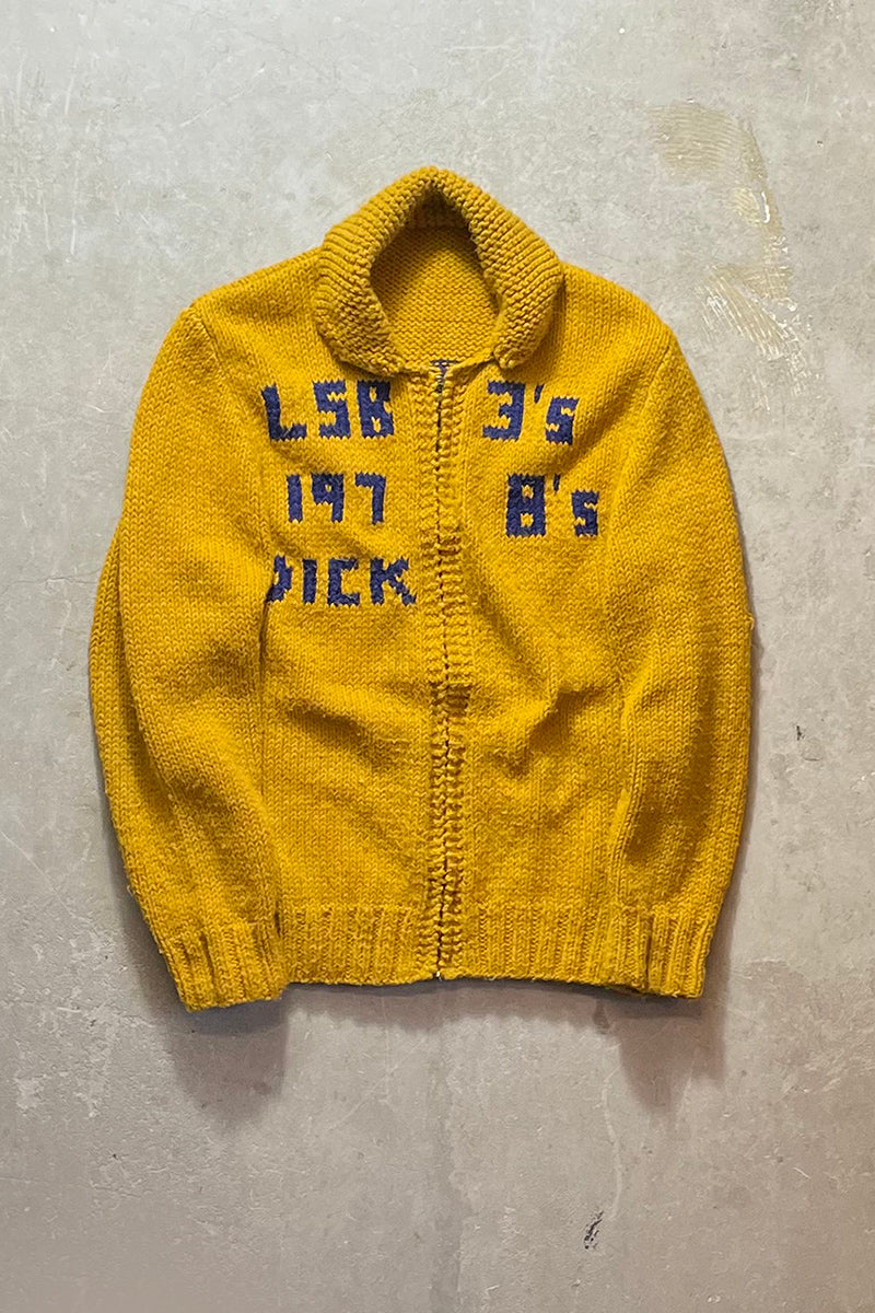 78'S ZIP UP WOOL KNIT COWICHAN SWEATER / YELLOW [SIZE:M equivalent USED]